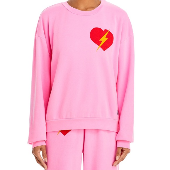 COPY - NWT AVIATOR NATION LIGHTENING BOLT HEART RELAXED CREW SWEATSHIRT SIZE M - Picture 2 of 11